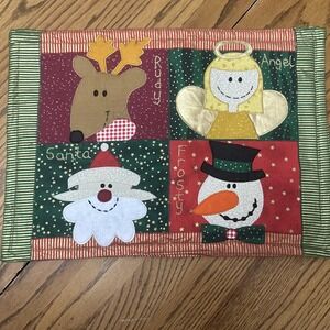 Set Of 4 Primitive‎ Christmas Placemats Santa Snowman Deer Angel